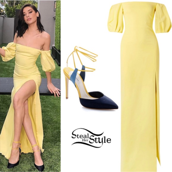NWOT Cushnie Et Ochs Yellow Citron Reina Off Shoulder Maxi Dress Size Small/ 4 - Picture 9 of 12